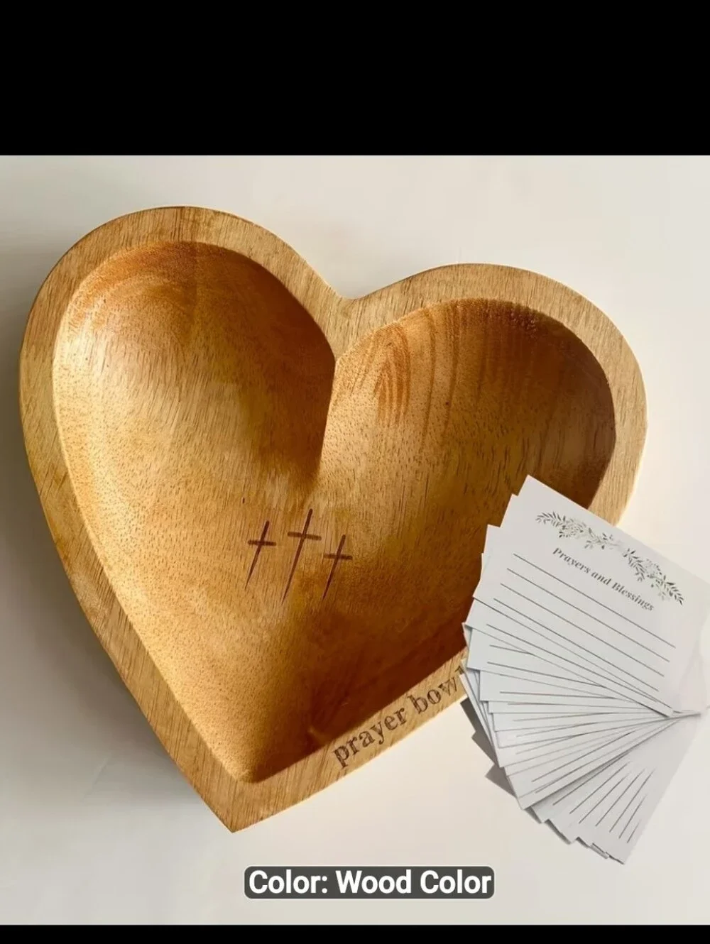 PRAYER BOWL Wooden Heart Shape Beautiful Detail Cards Brand New